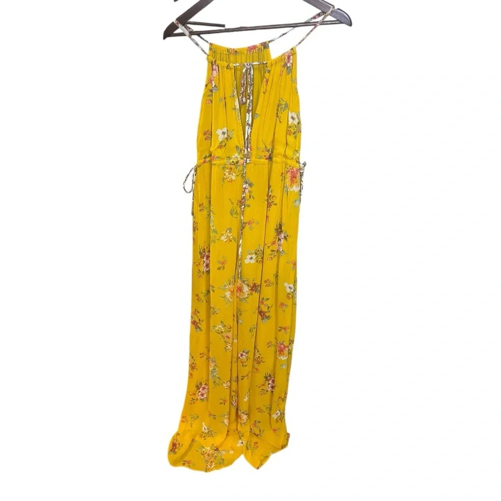 Free People Georgia Floral Golden Yellow Wide Leg Jumpsuit Size Large - Picture 3 of 16